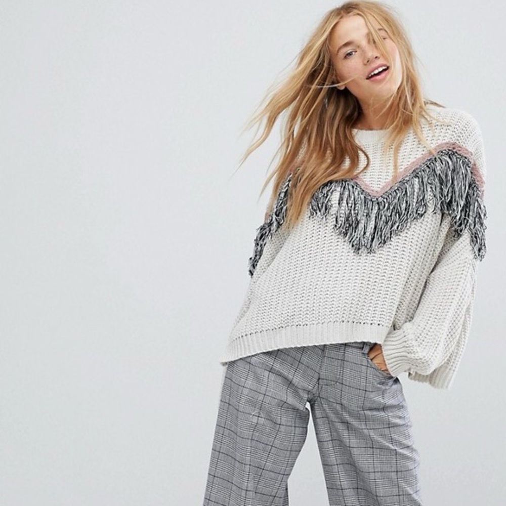 Pull & Bear Fringe Chevron Sweater